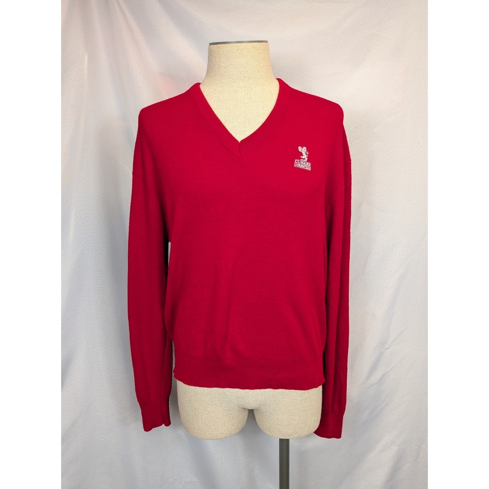 Vintage Cunard Countess Cruise Ship Sweater‎ Mens L Red V-Neck McBriar Made USA